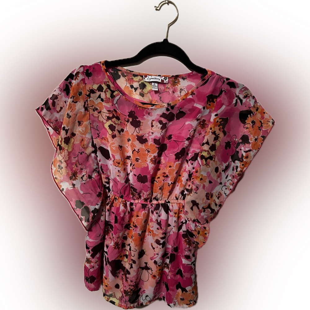 Speechless Large Floral Pink and Orange Butterfly sleeves blouse